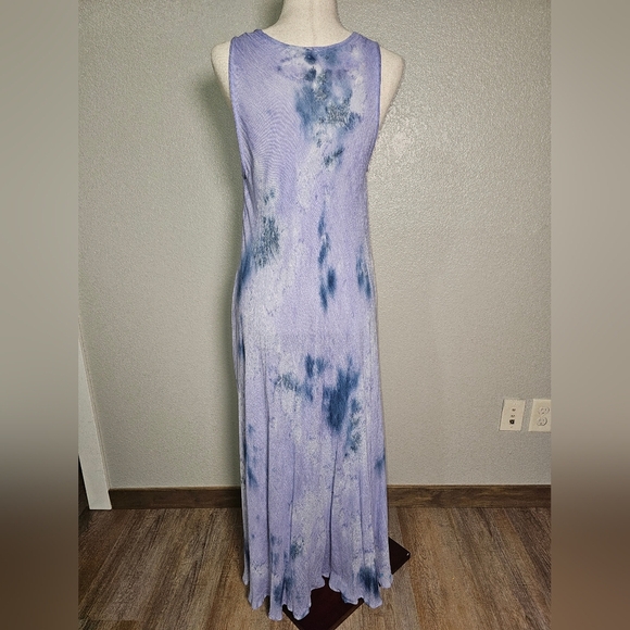 Summer Maxi Dress Blue Tie Die Rayon Sleeveless Tank Flowy Dress OS Lg - Picture 5 of 12